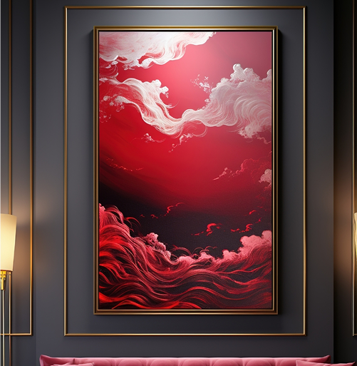 Crimson Clouds Abstract Canvas details-Melriona